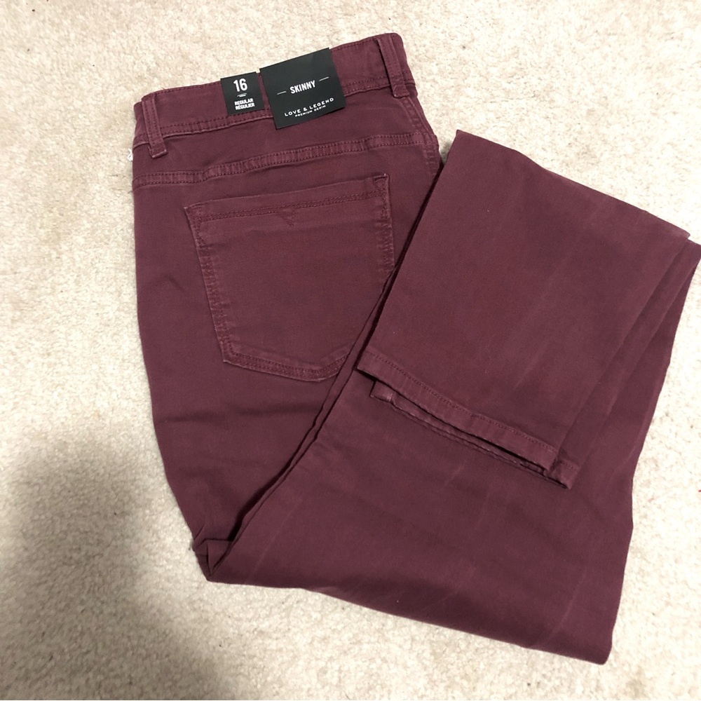 Love & Legend Burgundy Skinny Stretch Jeans size 16